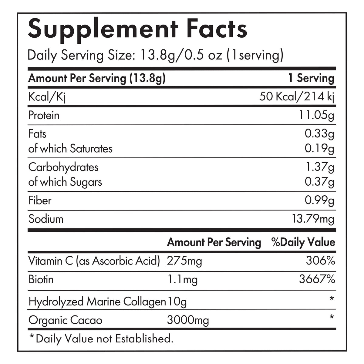 Chollagen Collagen Powder Hydrolysed Marine Collagen Peptides, Organic Cacao, Biotin & Vitamin C Dietary Supplement